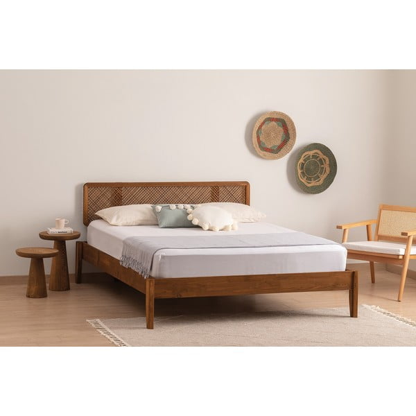 Dabīga toņa/tumši brūna egles masīvkoka divvietīga gulta ar redelēm 180x200 cm Izabelya – Kalune Design-image-1