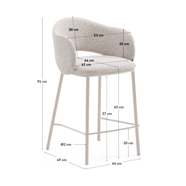 Ziloņkaula krāsas bāra krēsls (sēdekļa augstums 65 cm) Maina – Kave Home-image-4