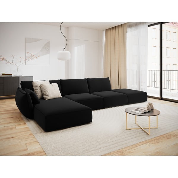 Melns samta stūra dīvāns (ar kreiso stūri/ar zvilni) Vanda – Mazzini Sofas-image-1