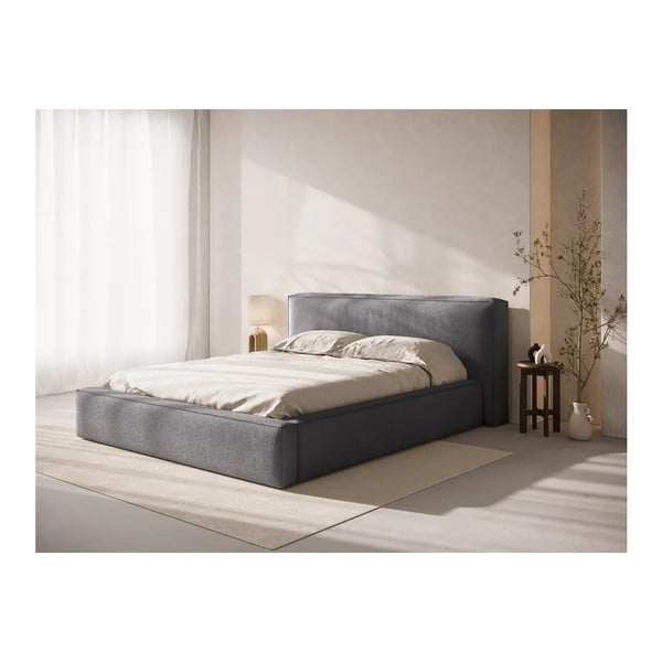 Tumši pelēka polsterēta divvietīga gulta ar veļas kasti ar redelēm 160x200 cm Simon Olivia – Micadoni -image-1