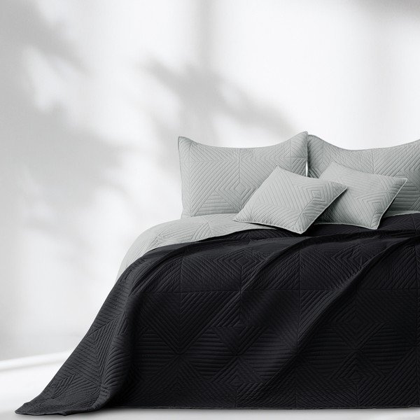 Melns/gaiši pelēks mikrošķiedras stepēts gultas pārklājs 240x260 cm Softa – Restilo-image-1