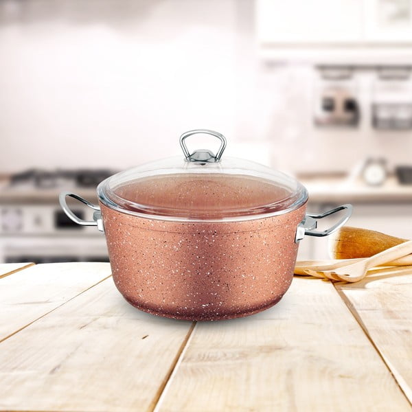 Rozā alumīnija katls ar vāku Güral Porselen Classic, ø 22 cm-image-1