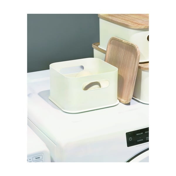 Balta uzglabāšanas kaste ar vāku no paulovnijas koka iDesign Eco Handled, 21,3 x 21,3 cm-image-3