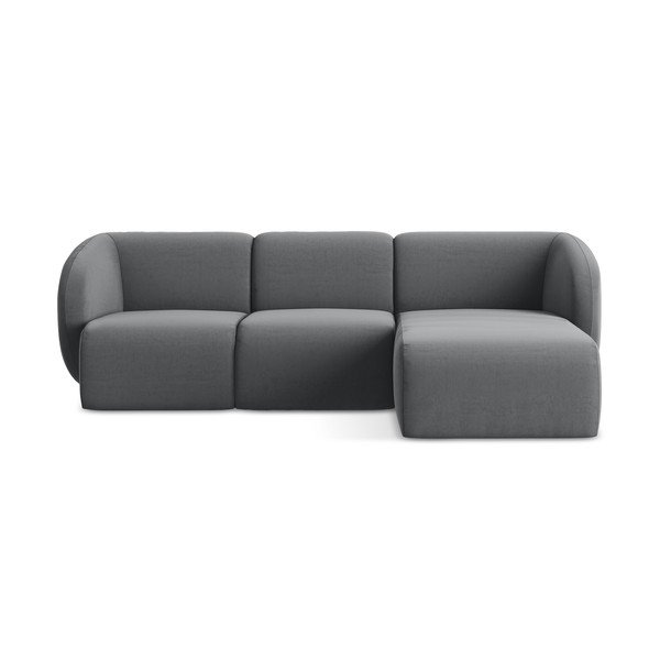 Pelēks samta stūra dīvāns (ar labo stūri/ar zvilni) Lani – Makamii