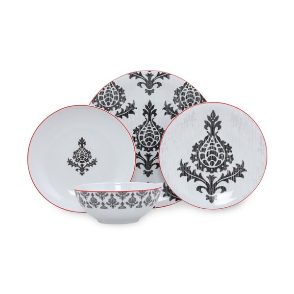 Melnbalts porcelāna trauku komplekts (24 gab.) Kütahya Porselen Ornaments