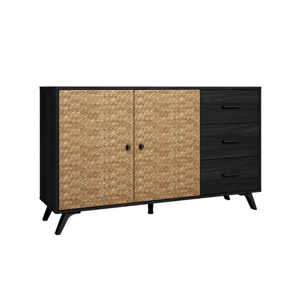 Melna/dabīga toņa zema kumode 136x81 cm Hanoi – Marckeric-image-2