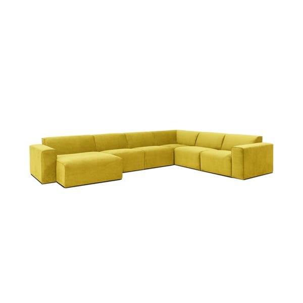 Dzeltens velveta U veida stūra moduļu dīvāns Scandic Sting, kreisais stūris-image-2