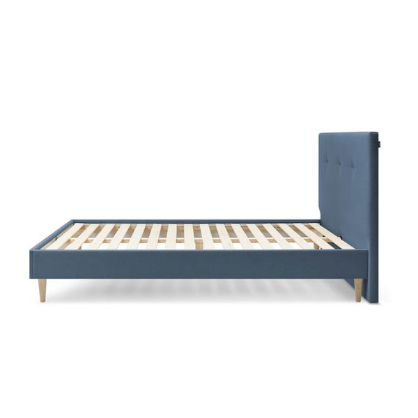 Tumši zila mīksta divguļamā gulta ar režģi 160x200 cm Tory – Bobochic Paris-image-2