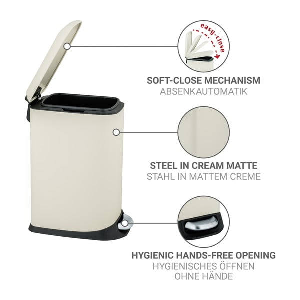 Krēmkrāsas tērauda atkritumu tvertne ar pedāli 12 l Design – Wenko-image-3