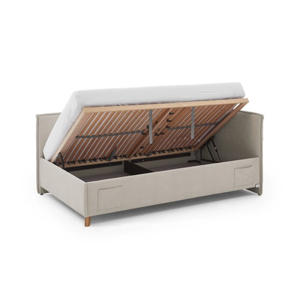 Bēša polsterēta stūra bērnu gulta ar veļas kasti ar redelēm 140x200 cm Fun – Meise Möbel-image-3