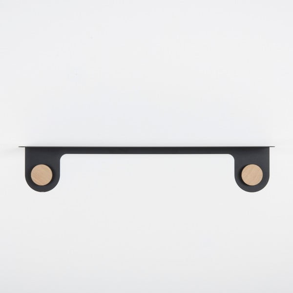 Melns tērauda sienas plaukts ar ozolkoka detaļām un 2 āķiem Gazzda, garums 70 cm-image-2