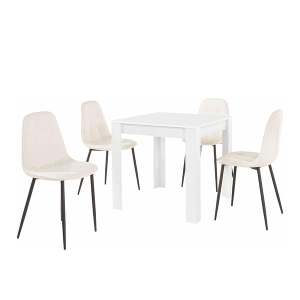 Balts pusdienu galda un 4 baltu pusdienu krēslu komplekts Støraa Lori Lamar Duro