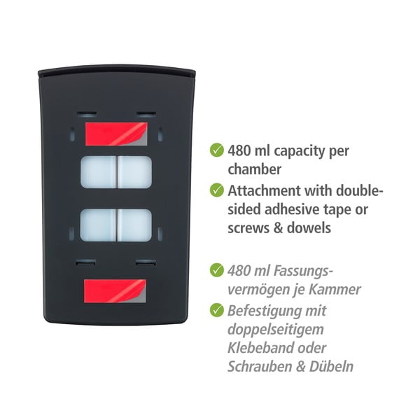 Melns sienas plastmasas ziepju dozators 0,96 l Tartas – Wenko-image-4