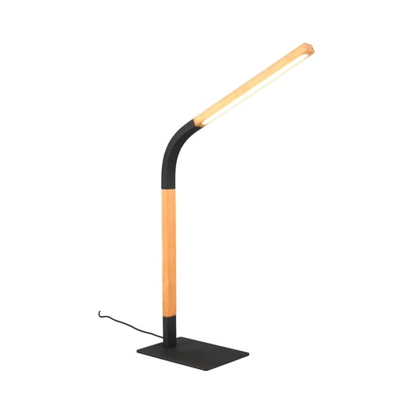 Melna/dabīga toņa LED galda lampa ar regulējamu spilgtumu un koka abažūru (augstums 73,5 cm) Norris – Trio