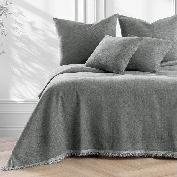 Pelēks gultas pārklājs no šenila 220x240 cm Talo – Filumi-image-2