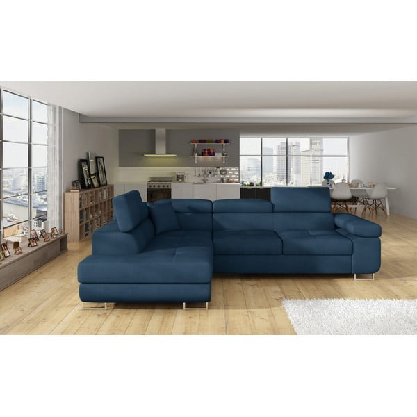 Zils samta salokāms/ar uzglabāšanas vietu stūra dīvāns (ar kreiso stūri/L veida) Anton – ELTAP-image-1