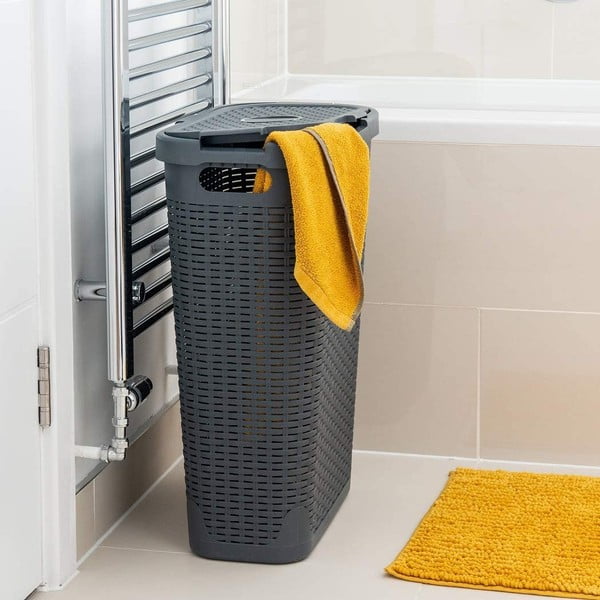 Pelēks veļas grozs Addis Rattan Effect Slim Hamper, 40 l-image-1