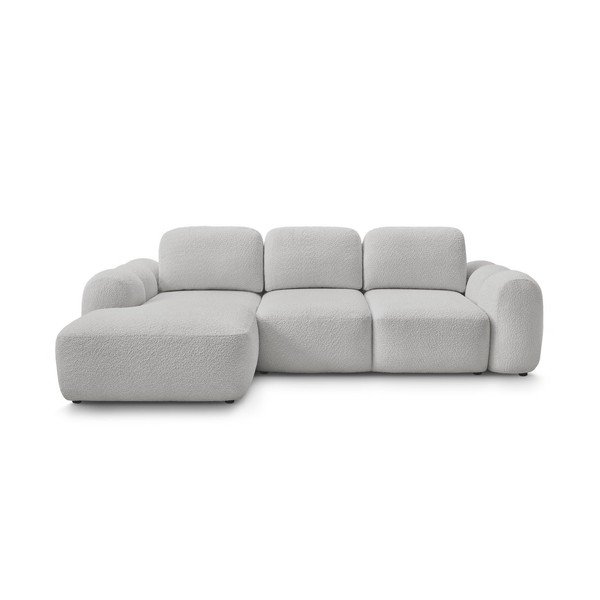 Gaiši pelēks salokāms stūra dīvāns ar uzglabāšanas vietu no buklē auduma (ar kreiso stūri/ar zvilni) Montaigne – Bobochic Paris