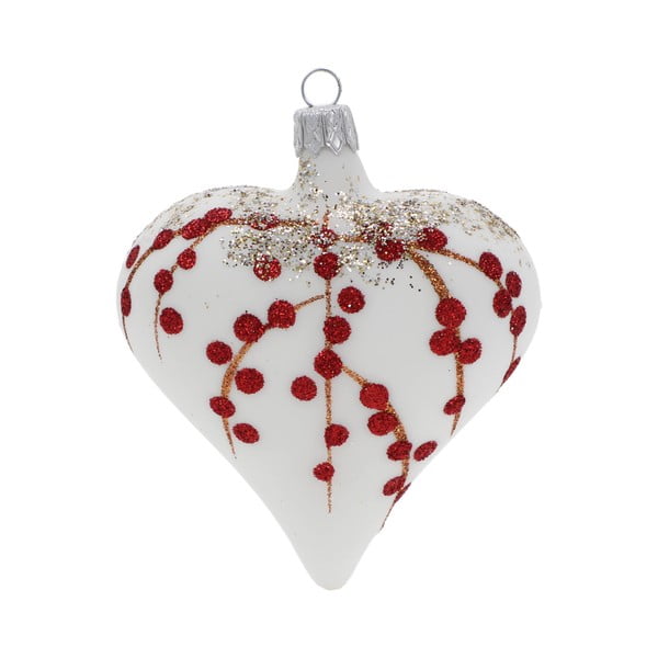 3 balta un sarkana stikla Ziemassvētku rotājumu komplekts Ego Dekor Heart