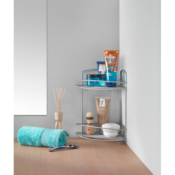 Pie sienas stiprināms stūra vannas istabas plaukts no tērauda sudraba krāsā – Metaltex-image-2