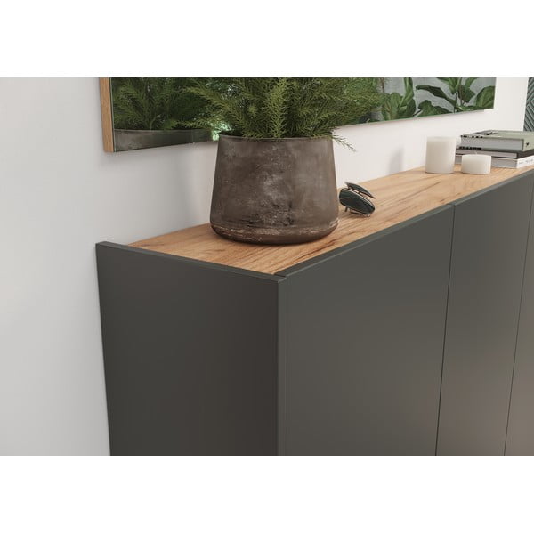 Antracīta pelēks piekarināms skapītis ar ozolkoka imitāciju 138x87x25 cm Libbiano – Germania-image-4