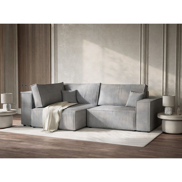 Pelēks velveta salokāms stūra dīvāns ar uzglabāšanas vietu (ar kreiso stūri/L veida) Tonga – Maison de Rêve-image-4