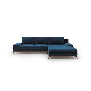 Tumši zils samta izvelkamais stūra dīvāns ar veļas kasti Windsor & Co Sofas Astre, labais stūris