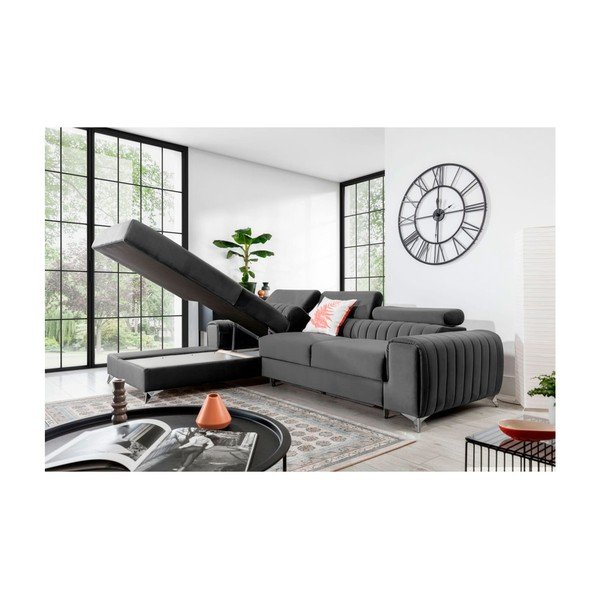 Tumši pelēks samta salokāms/ar uzglabāšanas vietu stūra dīvāns (ar kreiso stūri/ar zvilni) Grayson – ELTAP-image-3