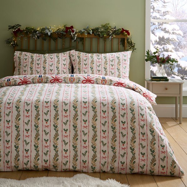 Dabīga toņa vienguļamā gultas veļa 135x200 cm Christmas Nutcracker Bows – Catherine Lansfield-image-1
