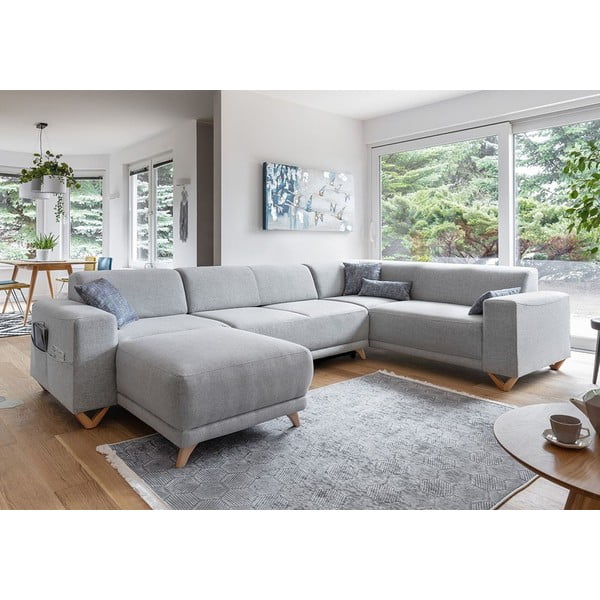 Gaiši pelēks salokāms/ar uzglabāšanas vietu stūra dīvāns (ar labo stūri/U veida) Classy Sophie – Miuform-image-3