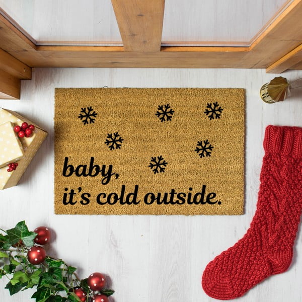 Melns dabīgās kokosšķiedras paklājs Artsy Doormats Baby It´s Cold Outside, 40 x 60 cm