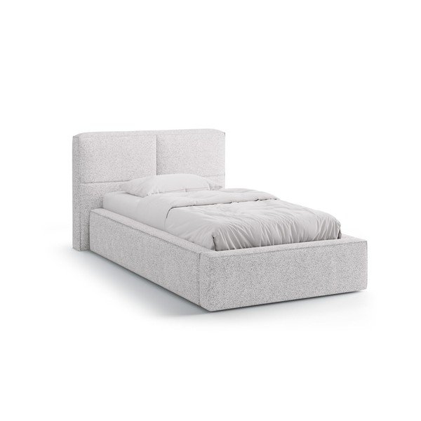 Gaiši pelēka polsterēta vienvietīga gulta ar veļas kasti un redelēm 90x200 cm Darren – Micadoni 