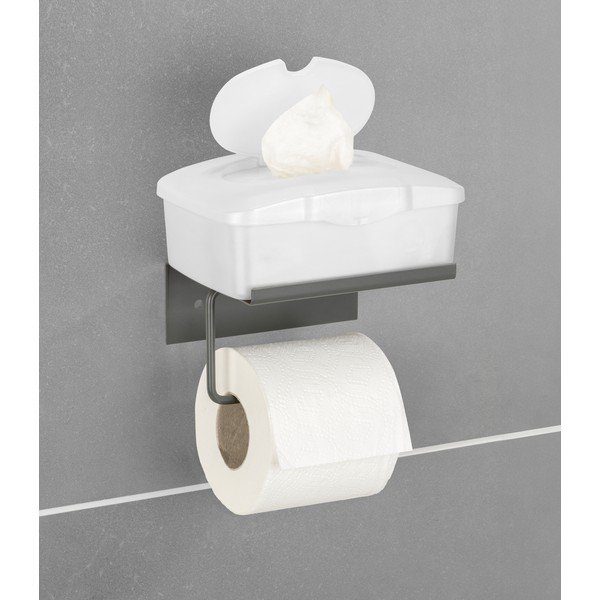 Antracīta pelēks metāla pašlīmējošs tualetes papīra turētājs ar plauktu Desulo – Wenko-image-2