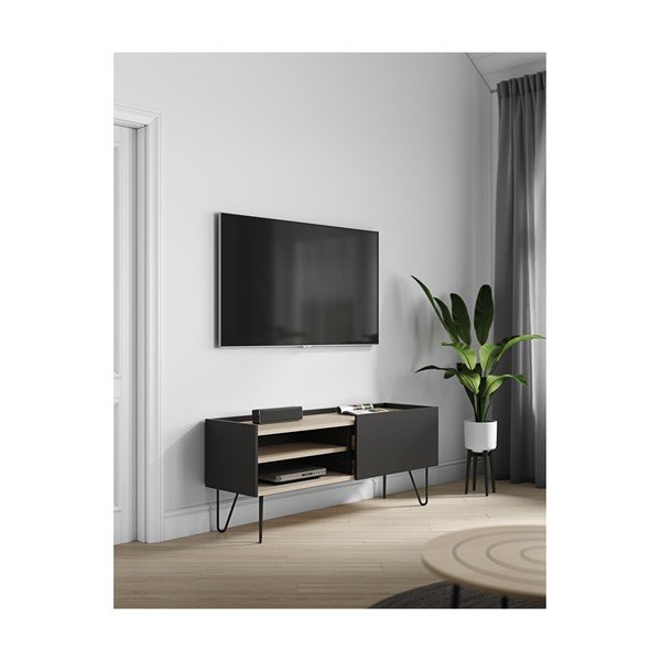 Melna kumode ar plauktu un durvīm TemaHome Nina, 140 x 59 cm-image-4