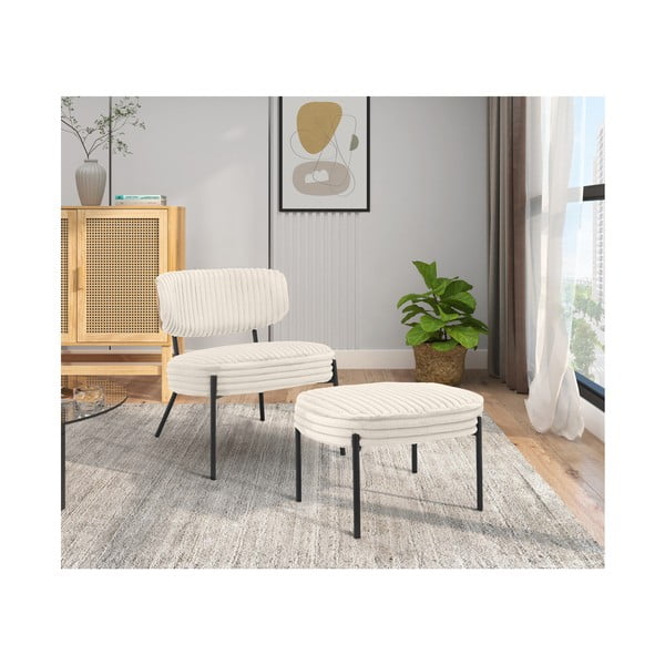 Krēmkrāsas velveta atpūtas krēsls ar kāju balstu Jerry – Støraa-image-2