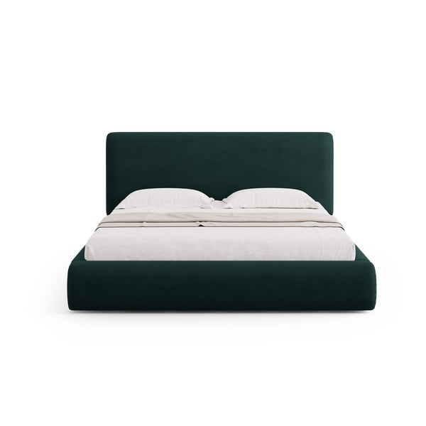 Tumši zaļa polsterēta divvietīga gulta ar veļas kasti un redelēm 140x200 cm Colonel – Cosmopolitan Design-image-3