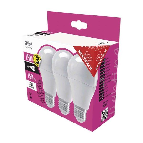 LED spuldzītes komplektā ar 3 spuldzēm Classic A60 Neutral White, 13,2W E27 - EMOS-image-1