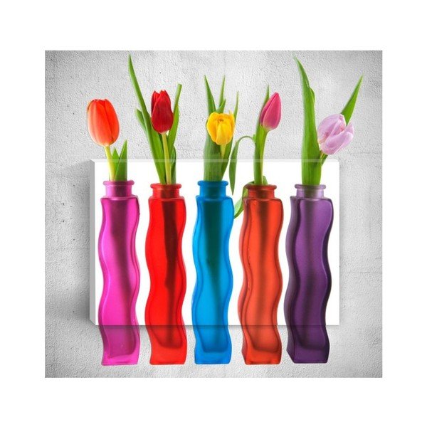 3D sienas māksla Mosticx Pudeles ar ziediem, 40 x 60 cm