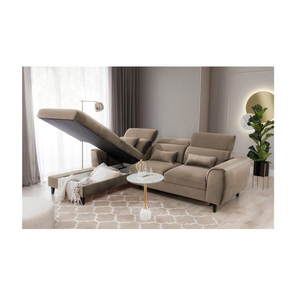 Gaiši brūns samta salokāms/ar uzglabāšanas vietu stūra dīvāns (ar kreiso stūri/ar zvilni) Foble – ELTAP-image-4