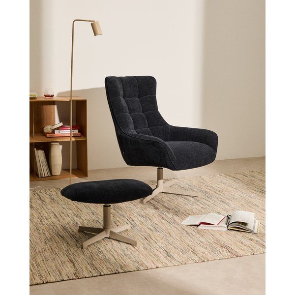 Tumši zils kāju soliņš no šenila auduma Teryl – Kave Home-image-1