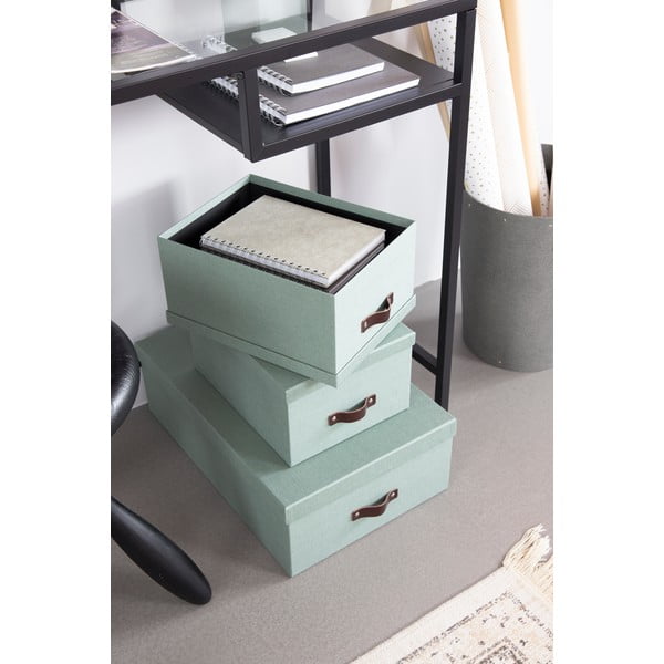 Piparmētru zaļas kartona uzglabāšanas kastes ar vāku (3 gab.) 31x47x15 cm Inge – Bigso Box of Sweden-image-2