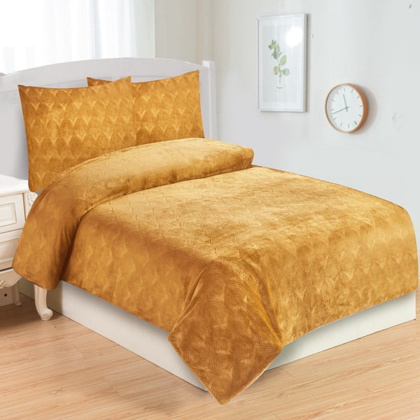 Okera dzeltena vienvietīga mikroplīša gultas veļa 140x200 cm – My House