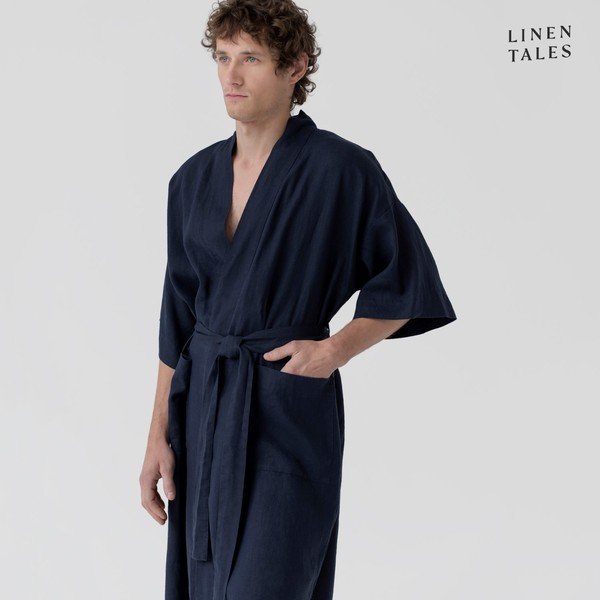 Tumši zils lina halāts izmērs S/M Summer – Linen Tales-image-3