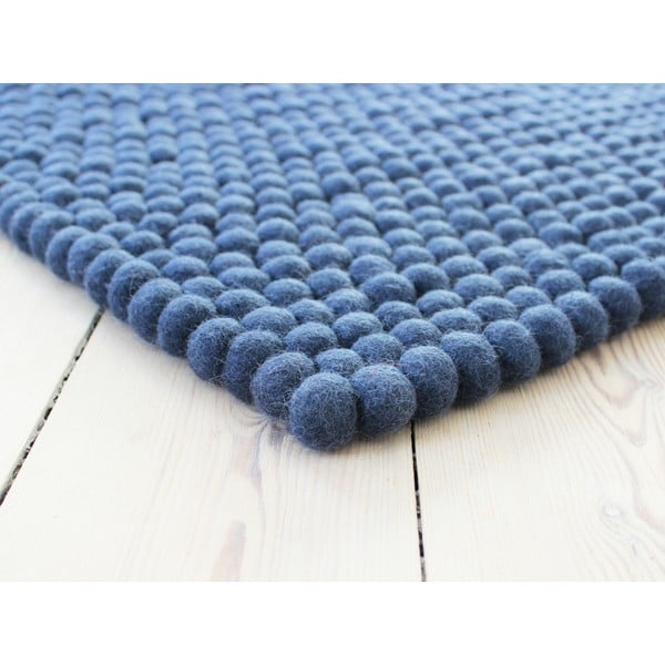 Zils vilnas bumbiņu paklājs Wooldot Ball Rugs, 120 x 180 cm