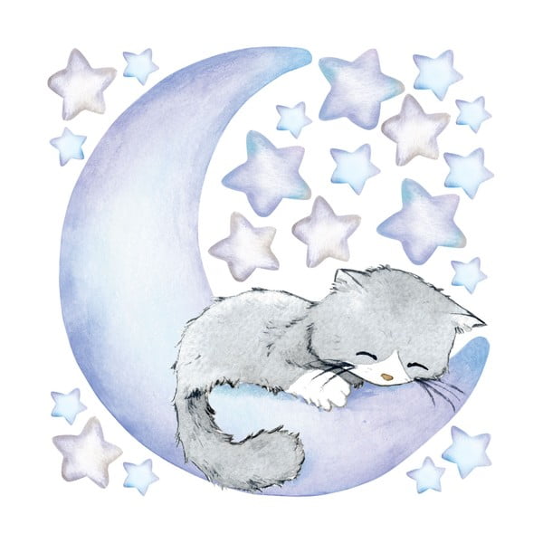 Zilas bērnu sienas uzlīmes Ambiance Magic Cat-image-2