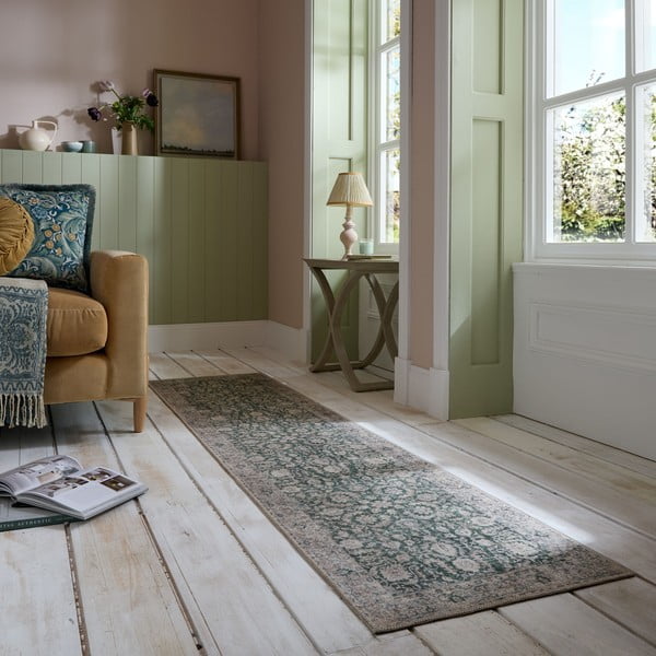 Zaļš mazgājams celiņa paklājs 60x230 cm Beau Floral – Flair Rugs-image-1