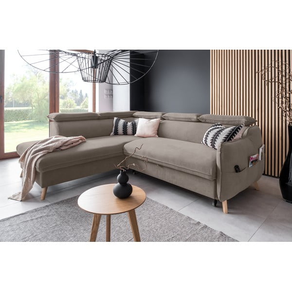 Gaiši brūns samta salokāms stūra dīvāns (ar kreiso stūri) Sweet Harmony – Miuform-image-4