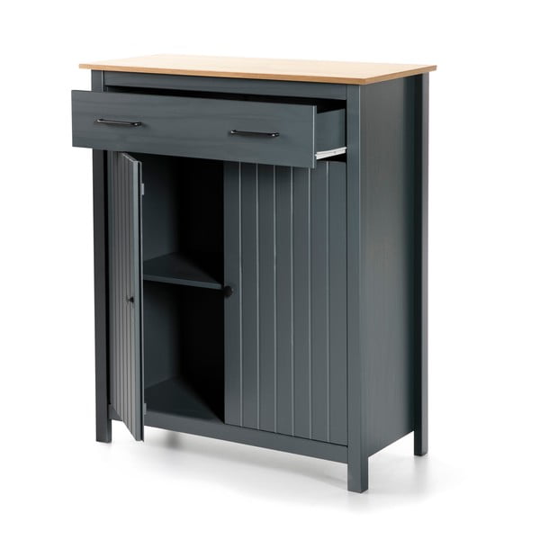 Tumši zila priedes masīvkoka augsta kumode 90x110 cm Miranda – Marckeric-image-3