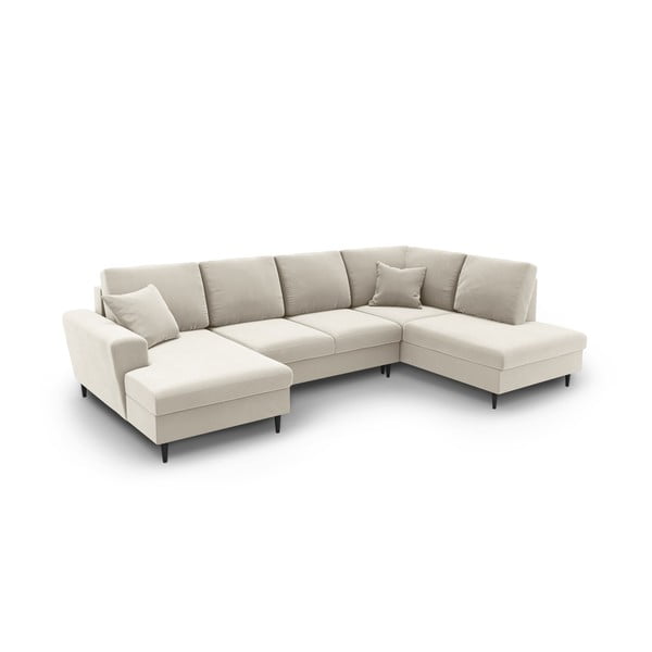 Bēšs samta salokāms stūra dīvāns ar uzglabāšanas vietu (ar labo stūri/U veida) Kyoto – Cosmopolitan Design-image-1