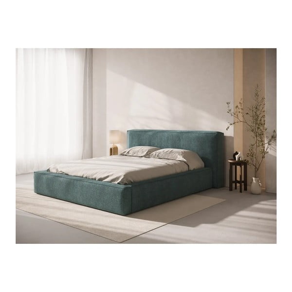 Zila polsterēta divvietīga gulta ar veļas kasti ar redelēm 200x200 cm Simon Olivia – Micadoni -image-1